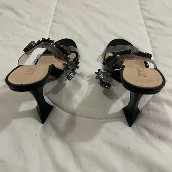Schutz Laureen Mules Deluxe Nappa Black Crystal Embellished Party Heels - Picture 6 of 6
